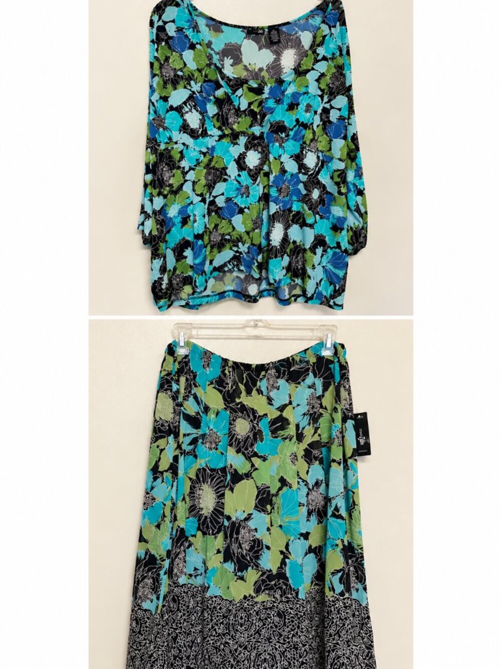 NWT East 5th Blue and Black Floral Top and Skirt Set